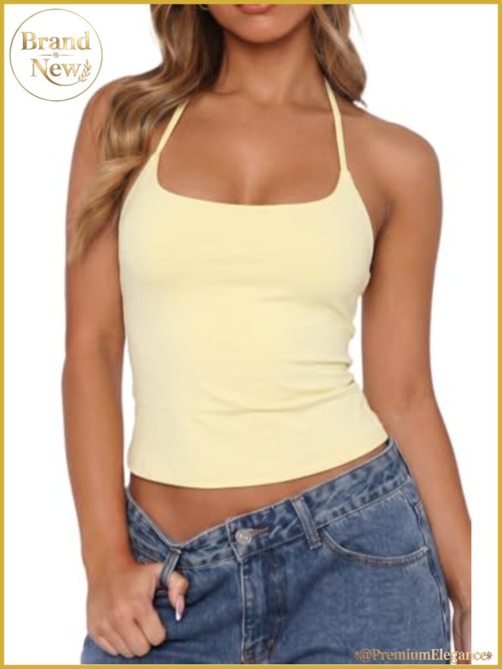 Double Lined Cropped Halter Top Square Neck Sleeveless Bodycon